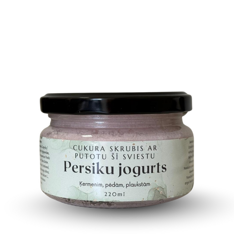 CUKURA SKRUBIS AR PUTOTU ŠĪ SVIESTU - PERSIKU JOGURTS