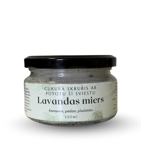 CUKURA SKRUBIS AR PUTOTU ŠĪ SVIESTU - LAVANDAS MIERS